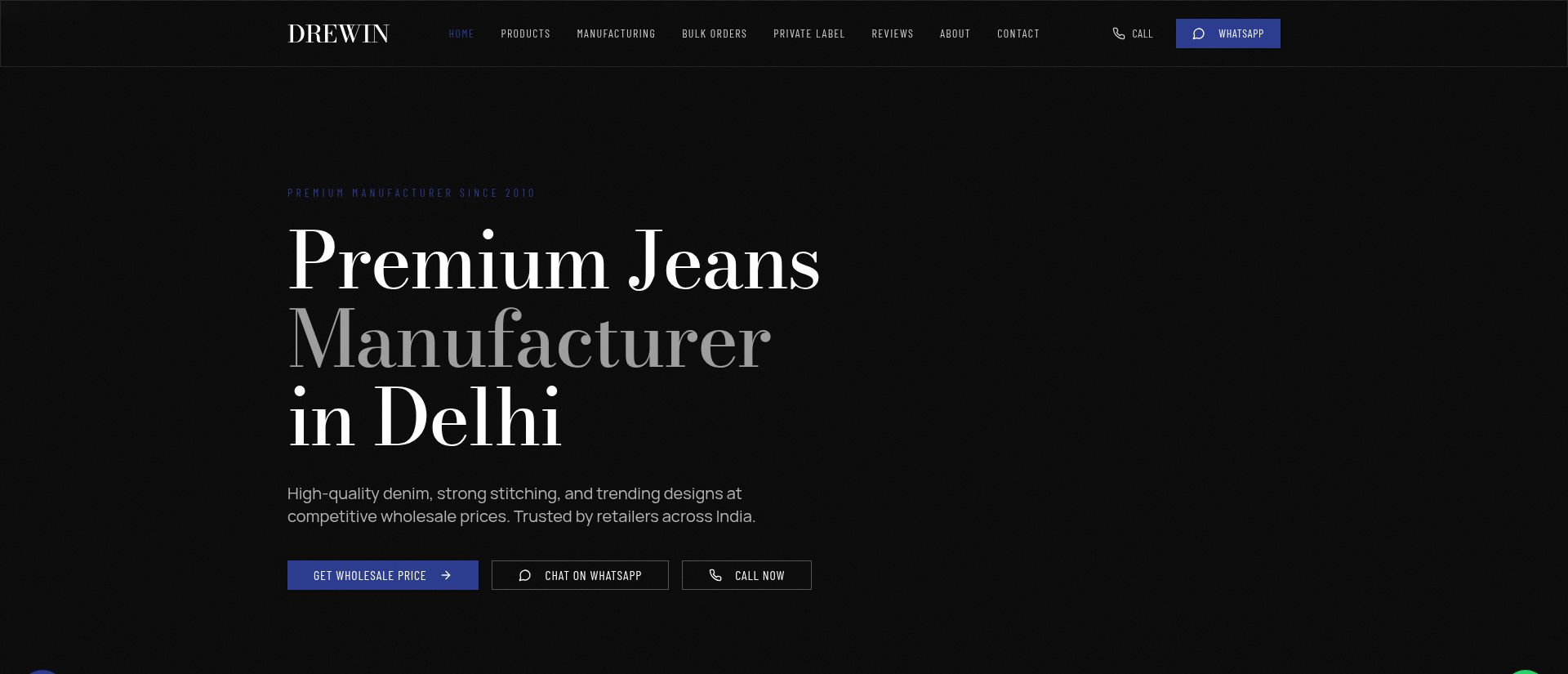 Drewin Jeans — B2B Denim Manufacturing website